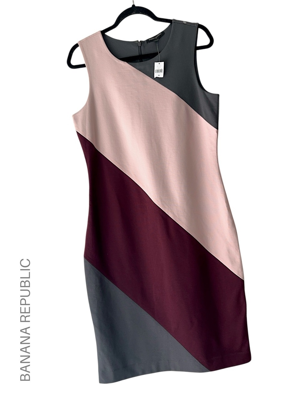 NWT BANANA REPUBLIC COLORBLOCK PONTE KNIT SHEATH DRESS CHARCOAL WINE PINK | 10